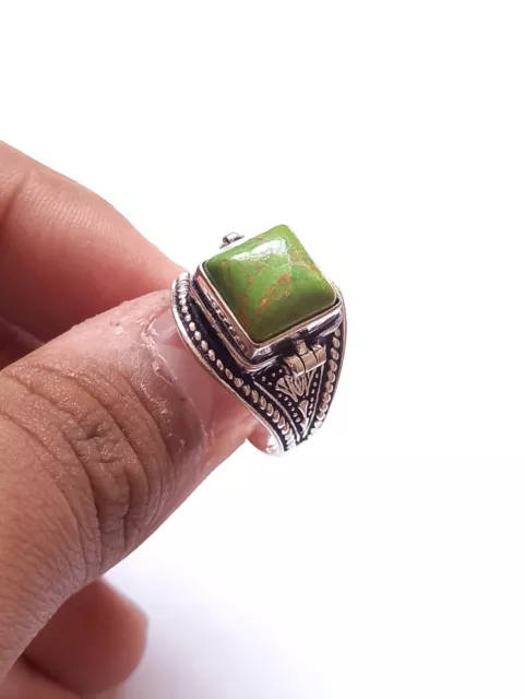 Handmade 925 Silver Plated Turquoise Poison Ring Hidden Compartment Size 5-16 US
