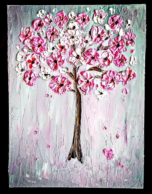 3D ART ORIGINAL Oil Painting Flowering Tree Art Miniature 8 x 6 inches