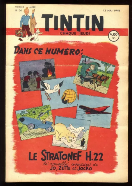 Journal de TINTIN belge  1948   n°20   Couverture de HERGE