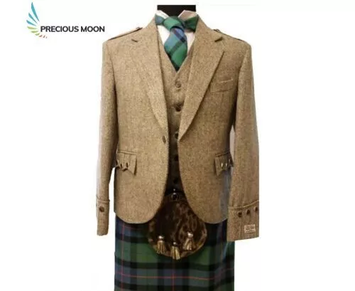 Precious Moon Giacca Kilt Argyle Da Uomo con Girovita Marrone Tweed Lana