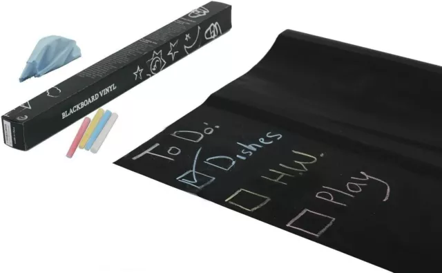 TRIXES Black Board Sticker x2 NEW Self Adhesive Chalkboard & Chalks To Do List