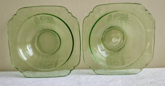 Federal Glass  Green Parrot - Sylvan 2 Vintage  7" Soup Bowls  (PAIR) HTF