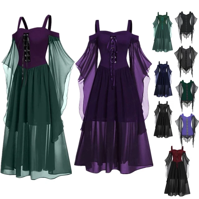 Robe Médiévale Renaissance Gothique Femme 2 Pièces - Costume Vintage Maxi Halloween Cosplay