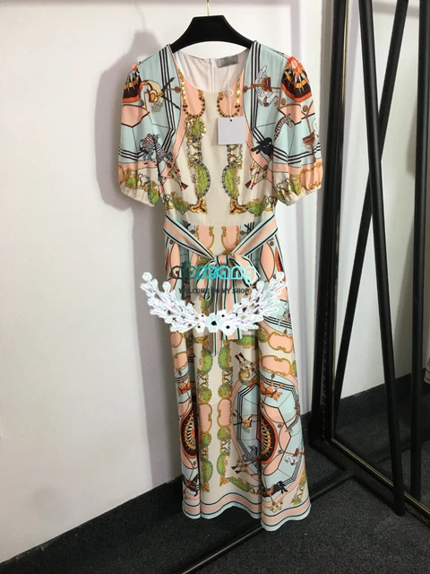 Heavy Industry Beaded Studded Diamond Print Lace up Short Sleeve Dress