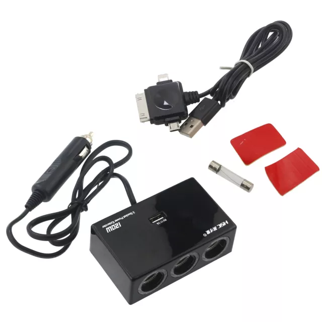 Presa USB Adattatore Auto 12/24 V 3 Scomparti Accendisigari Distributore