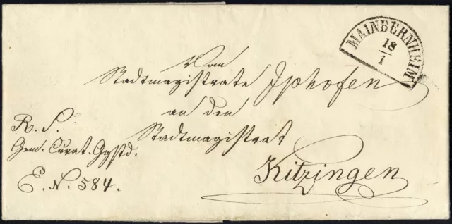 Bayern; "MAINBERNHEIM", Segment klar auf Dienstbrief 1855 nach Kitzingen
