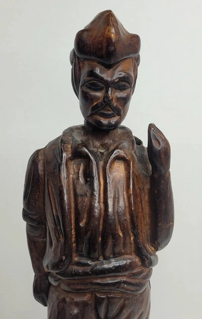 Vintage French Wood Man Statue Figurine Hand Carved Folk Art 17" Tall