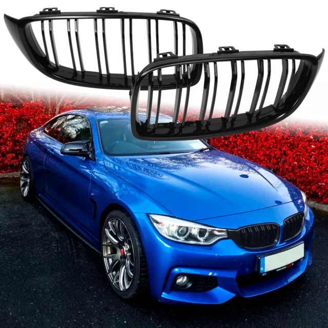 For BMW 4 Series - F32/F33/F36 Gloss Black Front Grille Double Slat Grill 13-17