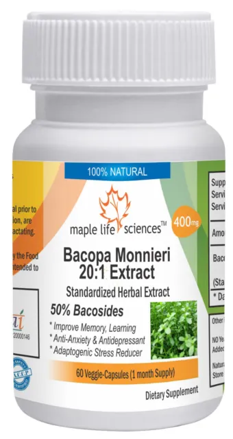 Bacopa Monnieri Extract Capsules Standardized to 50% Bacosides Improve Memory 3