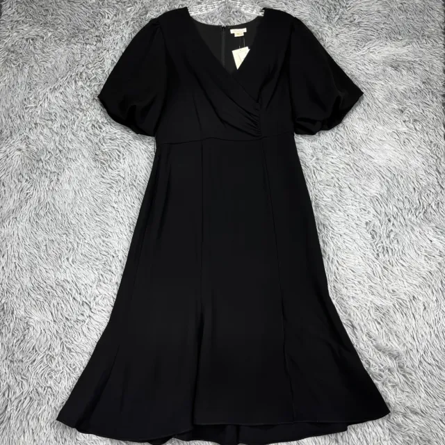 Shoshanna Puff Sleeve Midi Dress Women's 8 NWT Black V-Neck Cocktail