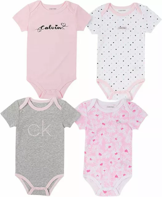 Calvin Klein Infant Girls 4-Pack Bodysuits Size 0/3M 3/6M 6/9M 12M 18M