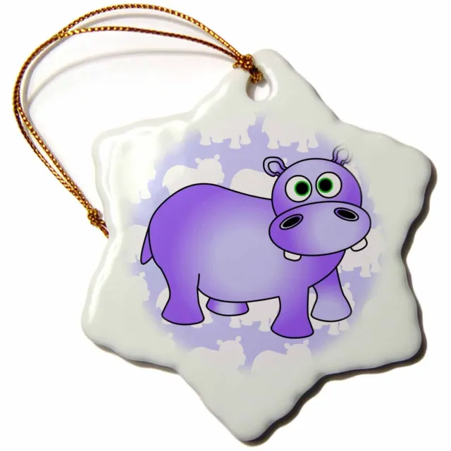 3dRose Pretty Purple Hippopotamus Cute Hippo 3 inch Snowflake Porcelain Ornament