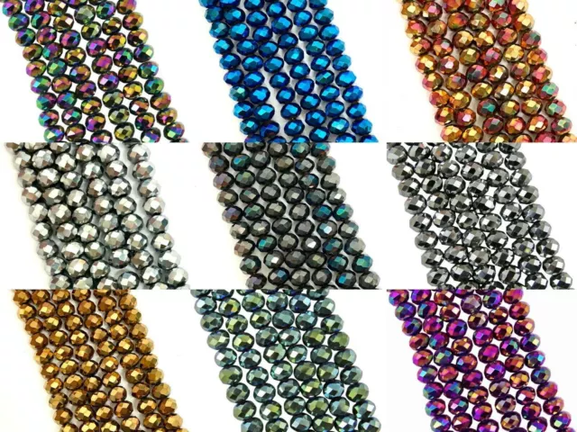 Faceted Rondelle Metallic glass crystal Abacus beads 3x2 4x3 6x4 8x6 10x8 12x9