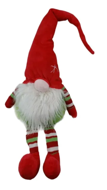 Christmas Gnome Shelf Sitter Red Green Striped Grinch 28" Plush Red Hat Decor
