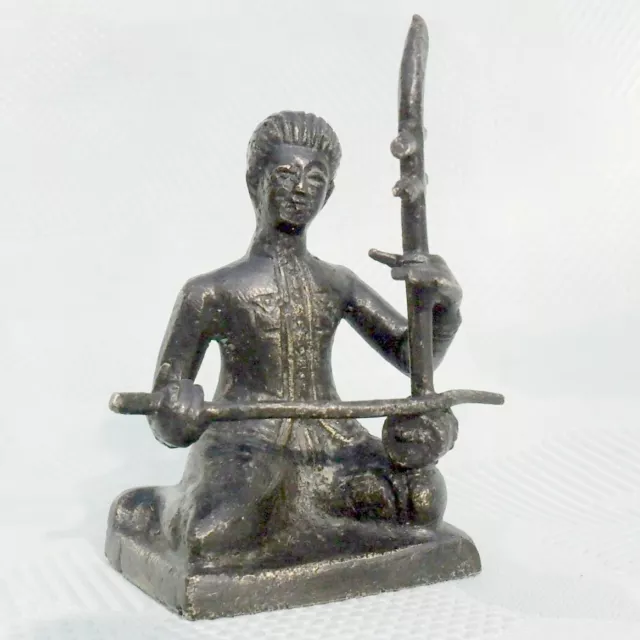 Alte Asiatika miniatur Messing Bronze Figur Tempelmusiker mit Erhu Instrument