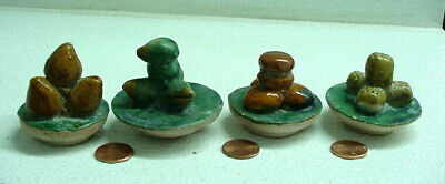 FOUR PCs.ANTIQUE CHINESE SANCAI-GLAZED TOMB FOOD OFFERINGS MING DYNASTY 1360s.