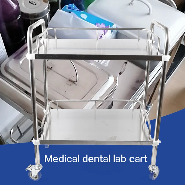 2 TIER TROLLEY Cart Lockable Medical Dental Rolling Serving Cart
