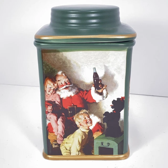 2002 Coca Cola Sakura Brand Stoneware Cookies Jar Lid Santa Claus Christmas 7"