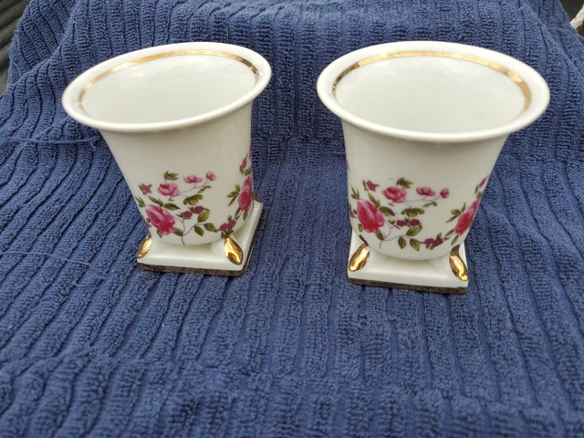 Vintage Victorian Violets Cache Pot/Flower Pot ~ Gold Trim Set Of Two