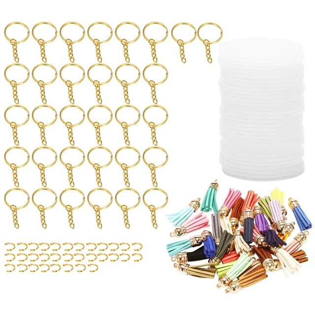 128pcs Acrylic Keyband Blanks Clear Circular Discs Keychain P4X1