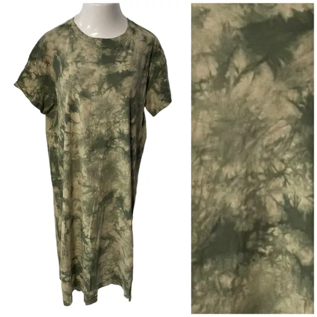 Old Navy Dress Womens XL Green Camo Knit Midi Athleisure Errand Cotton Side Vent