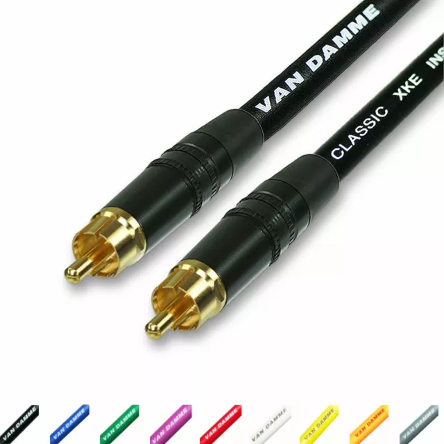 Gold RCA to RCA audio cable. Phono Phono Lead. Van Damme Sub Woofer Long 3m, 10m