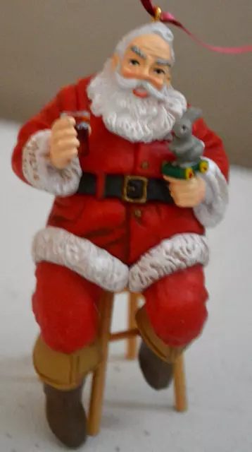 VTG COCA COLA CHRISTMAS ORNAMENT 1999 Santa Claus Holding Coke Resin 4"