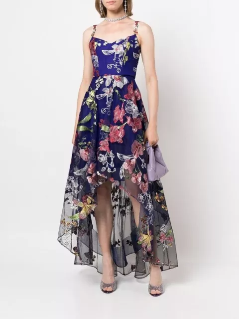 Marchesa Notte  Asymmetric Floral Embroidered Gown Size:12 $895 NWT