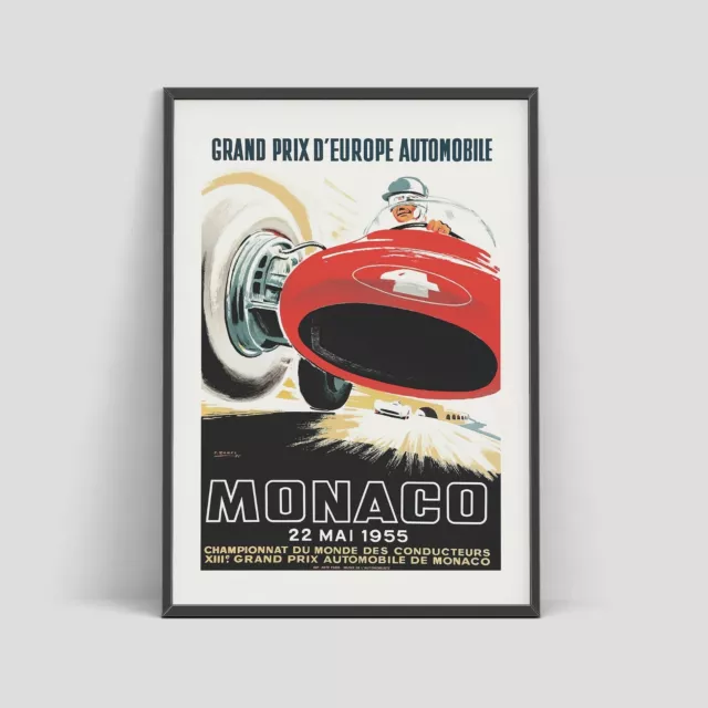 Monaco Grand Prix 1955 by J. Ramel F1 Vintage Poster Print. Rare Collection