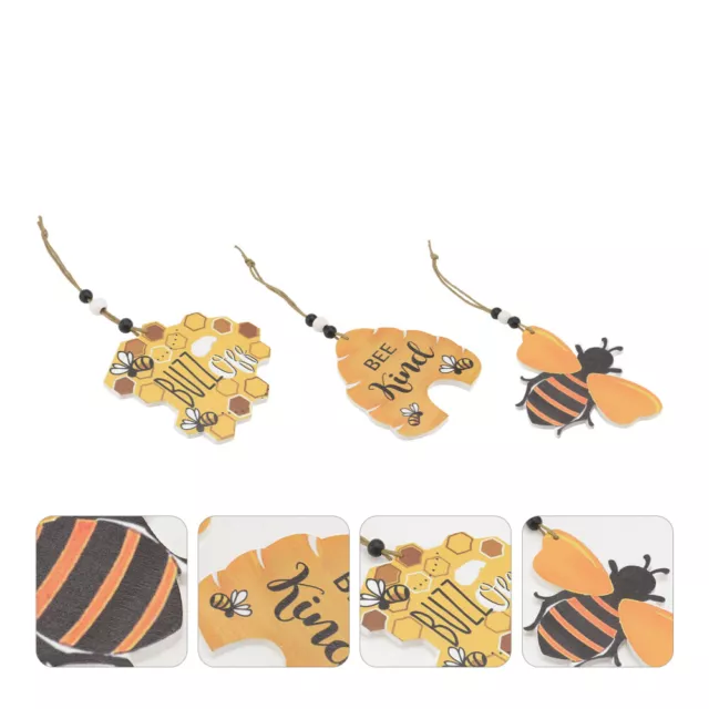 6x Holz-Ornamente Honigbiene zum Aufhängen, Festival-Deko (gelb)
