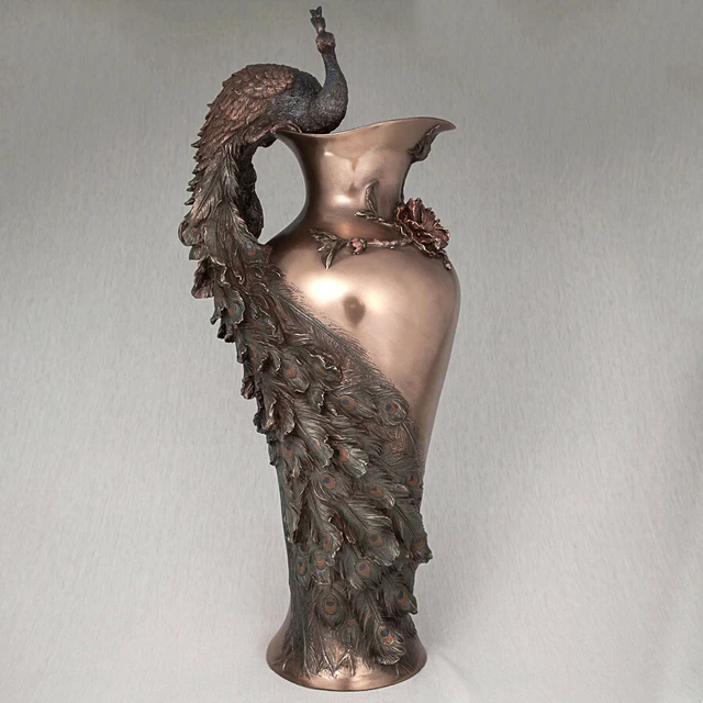 LARGE FLOOR VASE Veronese Peacock Resin Statue Sculpture 20" MADE IN