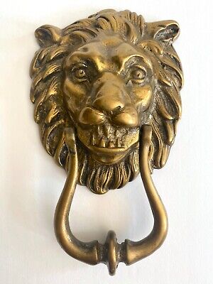 Vintage Mid Twentieth Century Cast Solid Brass Regal Lion's Head Door Knocker
