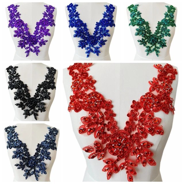 Rhinestones Lace Patch Sewing Wedding Party Dress Chest Applique Motif DIY Craft