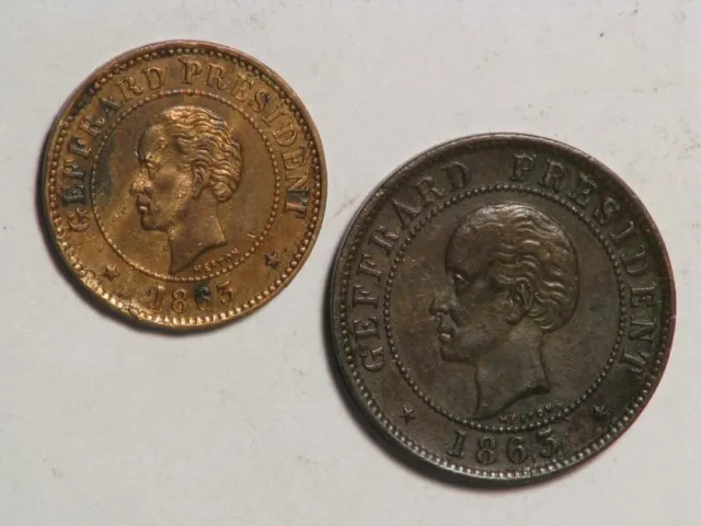 HAITI 1863  5 & 10 Centavos XF - Lot of 2 Coins