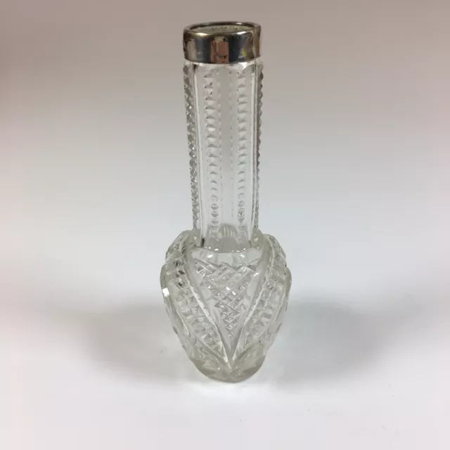 Antique 1900 C C May & Sons Sterling Silver Mounted Cut Glass Vase 11cm High