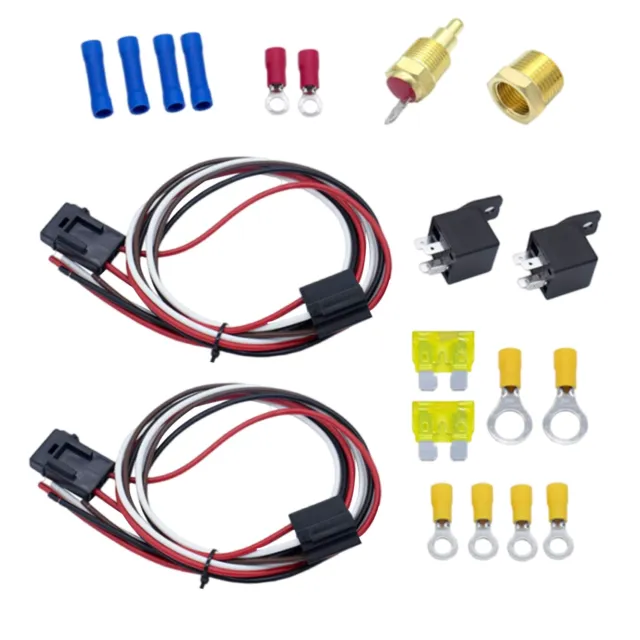 12V 40Amp 175°-185° Thermostat Dual Electric Cooling Fan Wiring Relay Sensor Kit