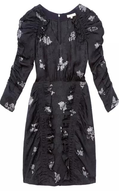 NEW Rebecca Taylor Glitter Print Silk Jacquard Dress in Black - Size 6 #D242