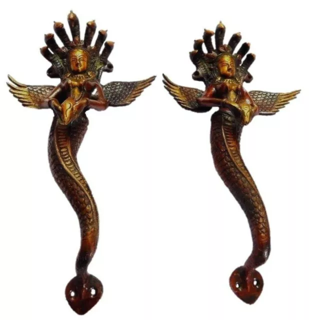 Snake Goddess Nag Kanya Nagkanya Antique Finish Handmade Brass Door Handles