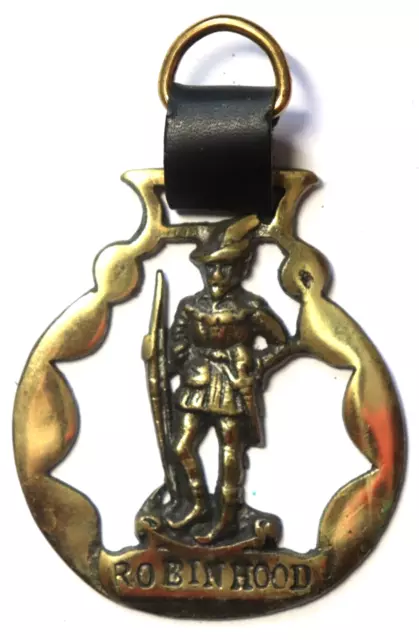 Vintage 5" Martingale Brass Leather ROBIN HOOD Hanging Medallion HORSE A9