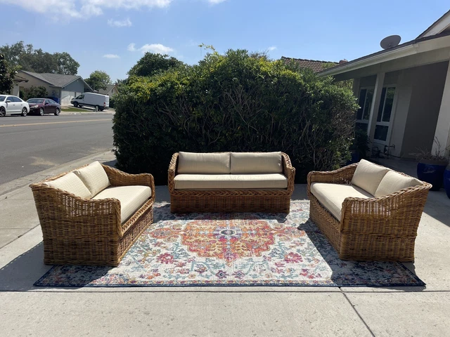The Wicker Works Italian Vintage Rattan Set, 2 Loveseats/1 Sofa. USHIP delivery!