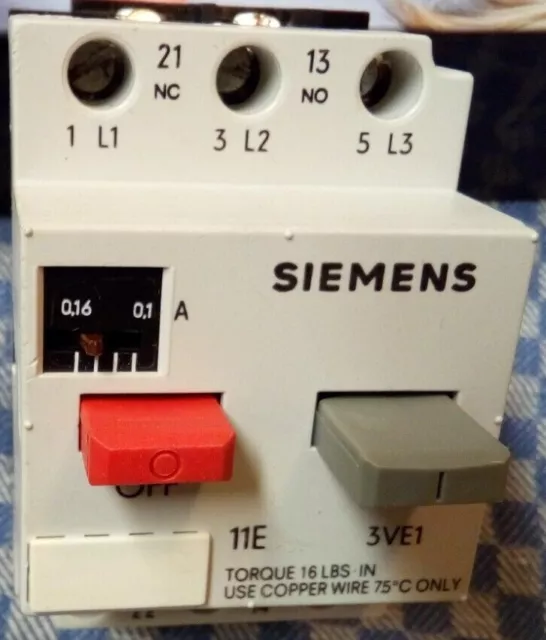 SIEMENS, Motorschutz- Leistungsschalter, Typ: 3VE 1010-2B, 0,1 - 0,16 A,  MoSchu