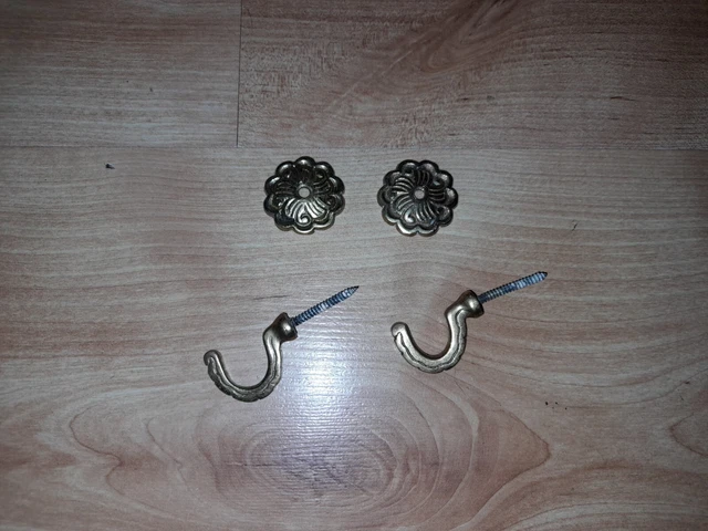 Antique Solid Brass Curtain Tie-back Hooks, With Rosettes 