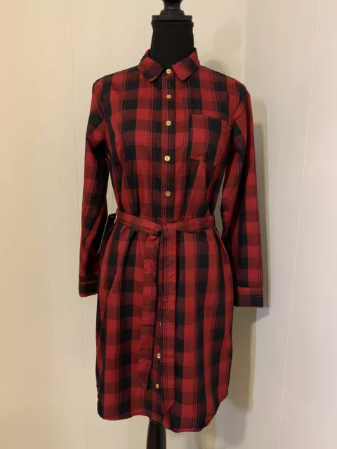 The Limited Plaid Belted Long Sleeve Button-Up Shirt Dress Petite Size XS P