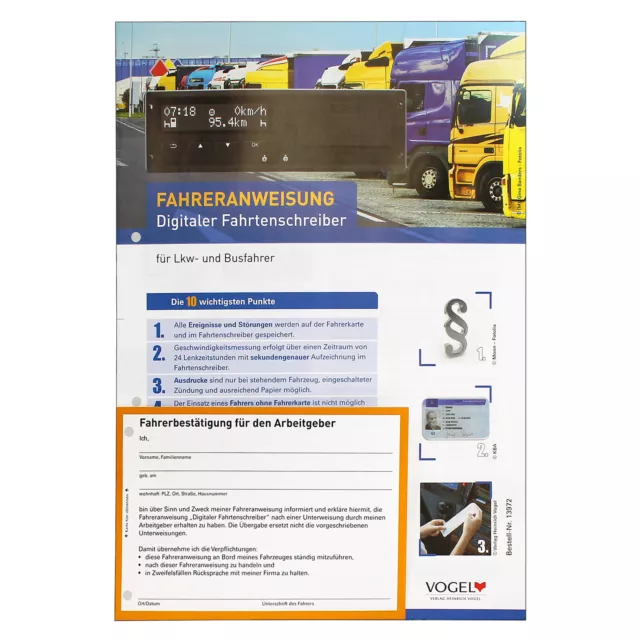 Fahreranweisung Digitales Kontrollgerät für LKW-Fahrer und Busfahrer