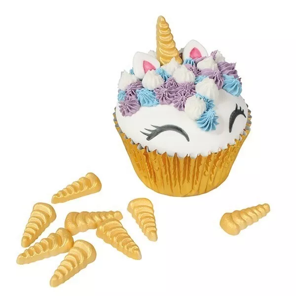 12 x Gold Edible Unicorn Horns Cake Topper Cupcake Sugar Decoration