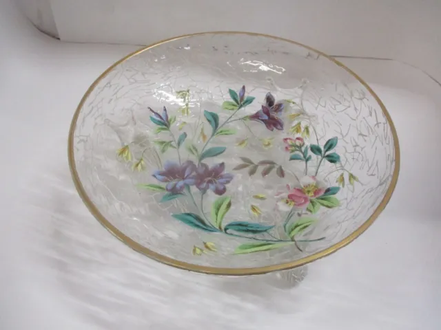 10" Hand Painted Floral Design Glass Bowl