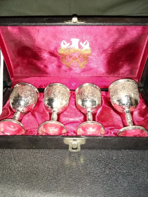 Silver Wine Glass With Gold Interior. Set in a beautiful Case with Red Lining