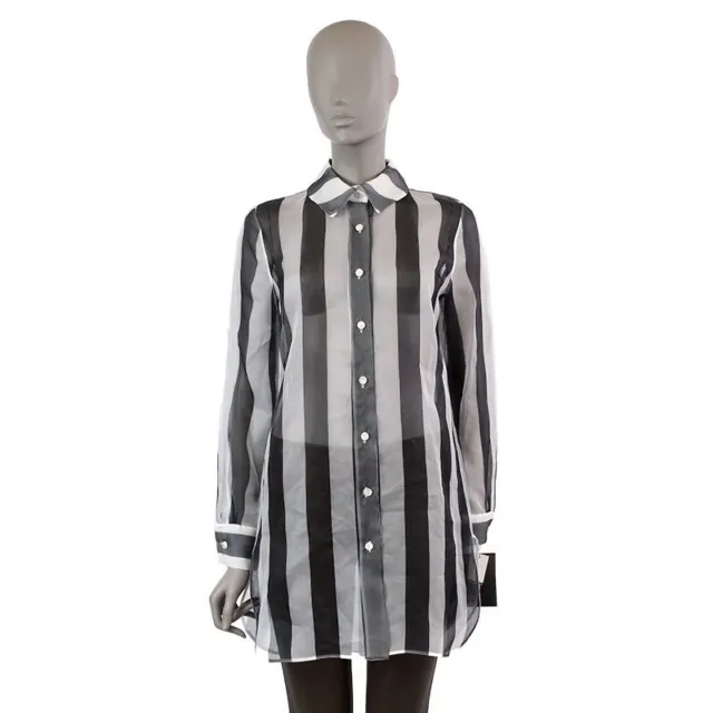 La Perla Seawind Striped Silk Organza Shirt Sheer Black/Gray Size 6 NWOTs