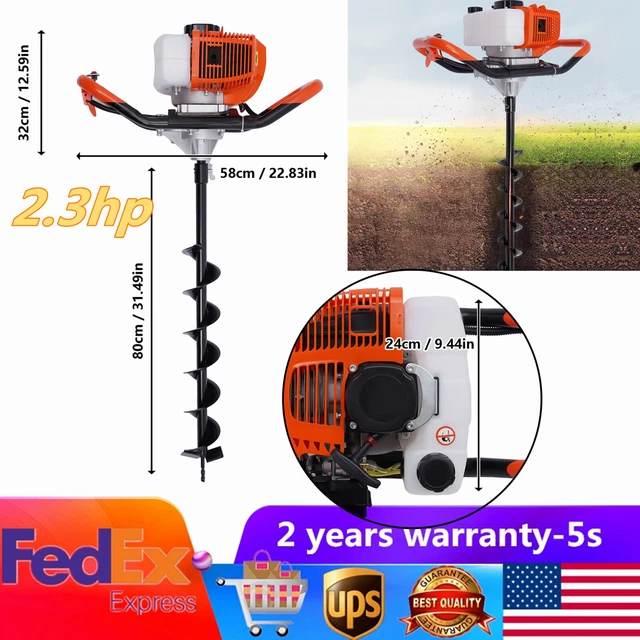 2.3hp Gas Powered Post Hole Digger Earth Auger 52cc Powered Engine +4" 6" 8" Bit