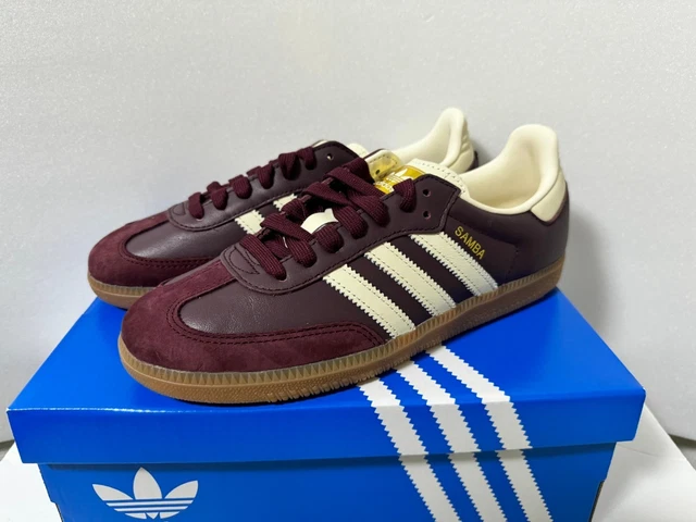 ADIDAS ORIGINALS SAMBA OG ID0477 Maroon / Cream White / Gold Metallic ...